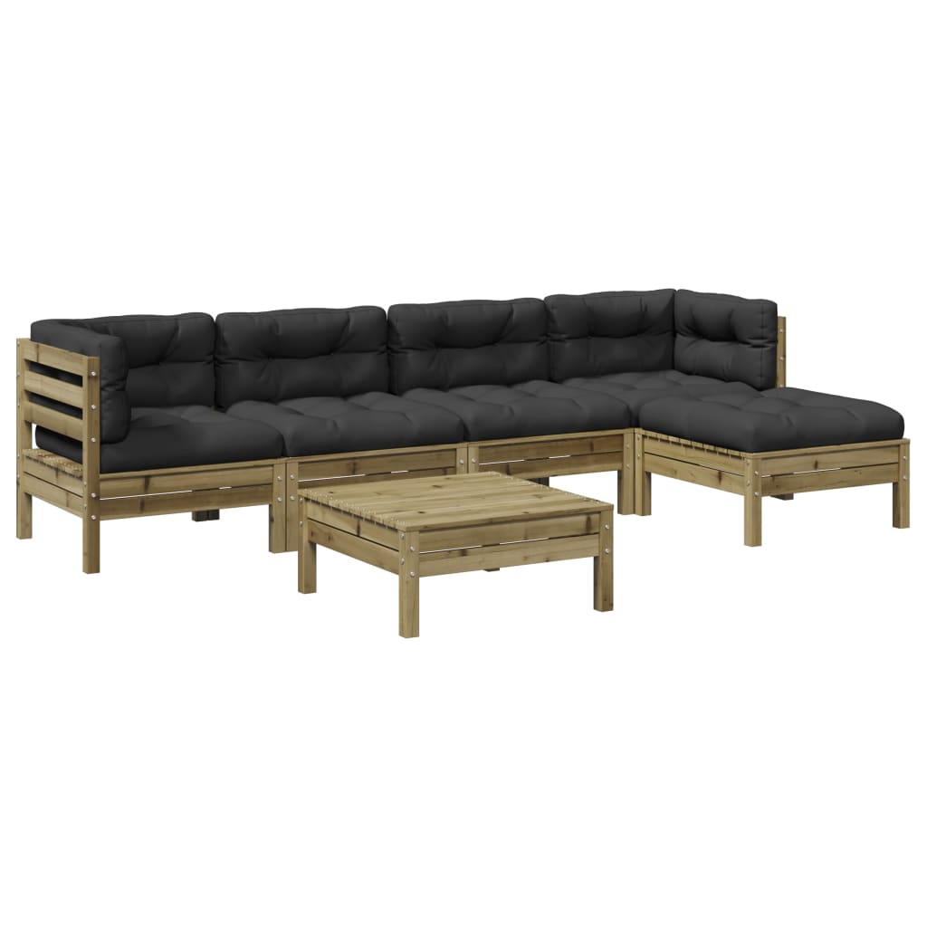 6-tlg. Garten-Sofagarnitur mit Kissen Kiefernholz Imprägniert