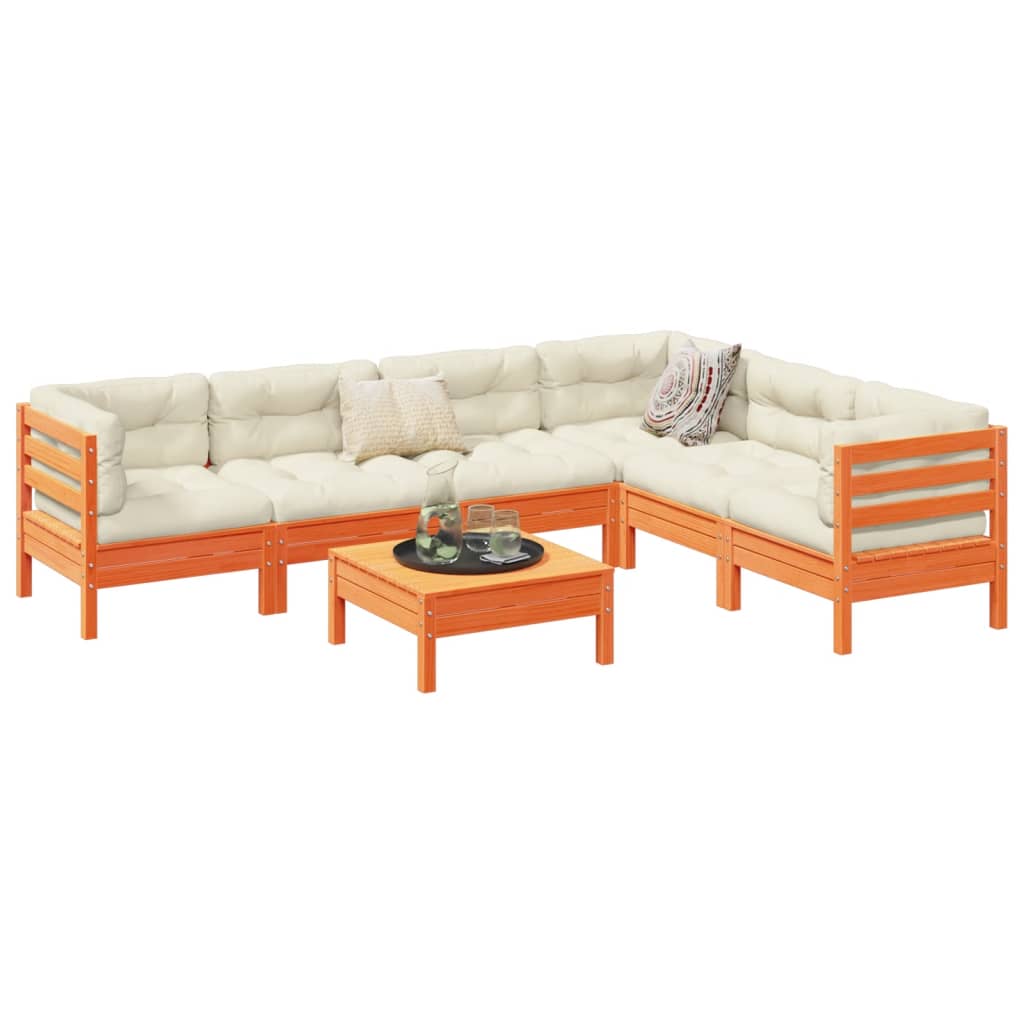 7-tlg. Garten-Sofagarnitur mit Kissen Wachsbraun Kiefernholz