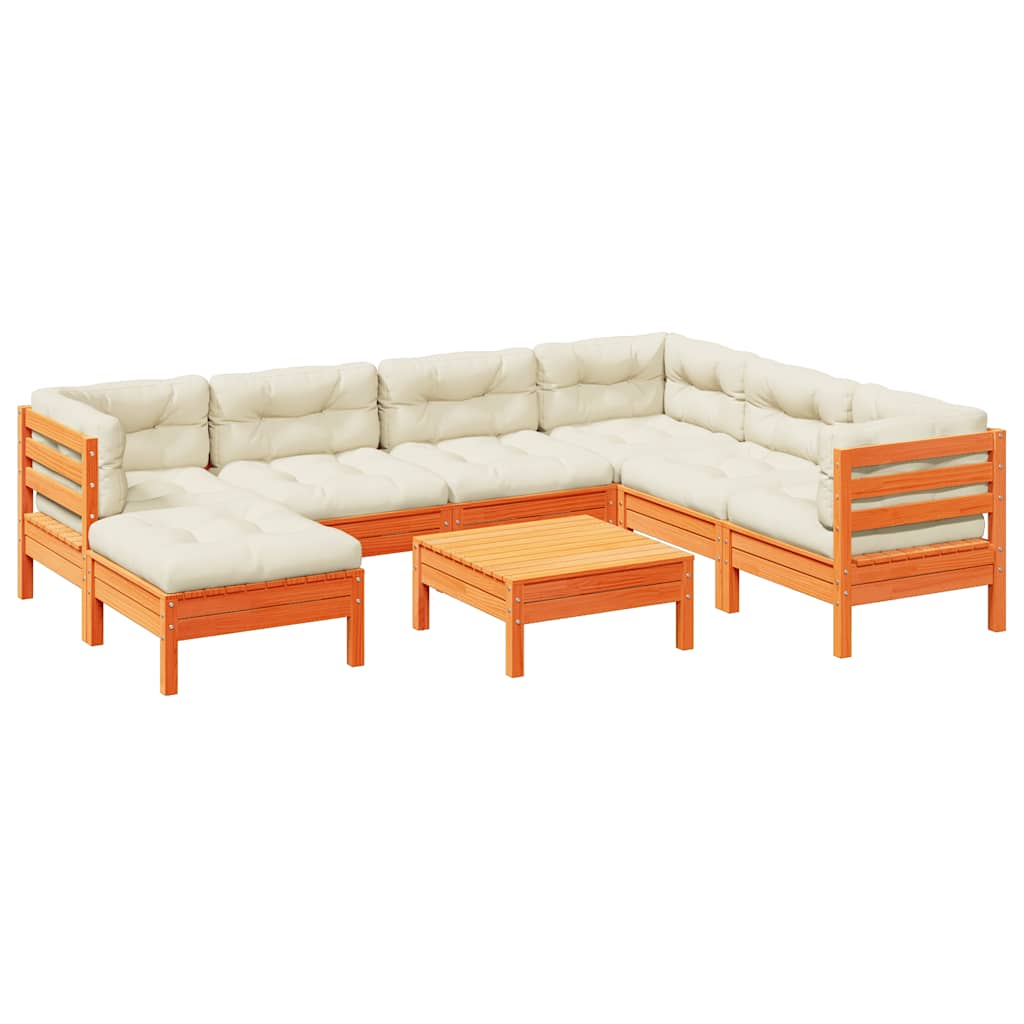 8-tlg. Garten-Sofagarnitur mit Kissen Wachsbraun Kiefernholz