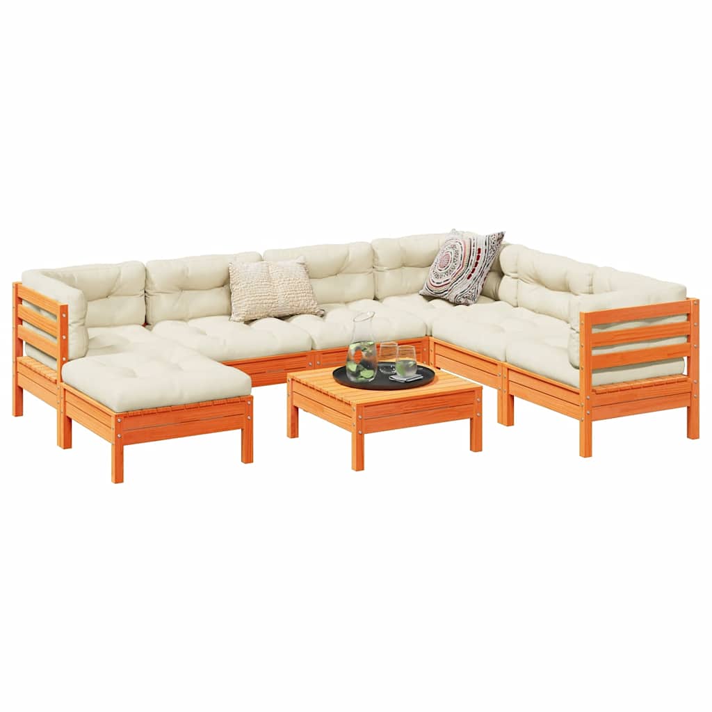 8-tlg. Garten-Sofagarnitur mit Kissen Wachsbraun Kiefernholz