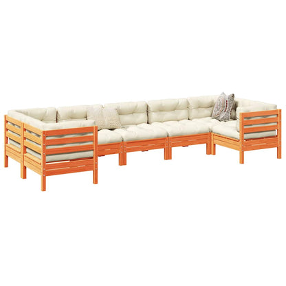 7-tlg. Garten-Sofagarnitur mit Kissen Wachsbraun Kiefernholz