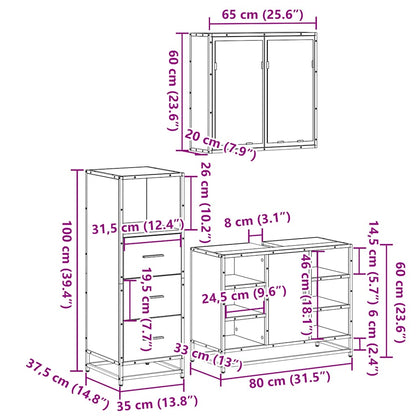 3-tlg. Badmöbel-Set Grau Sonoma Holzwerkstoff