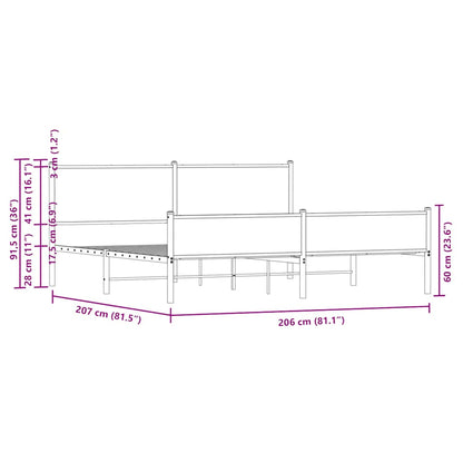 Metallbett ohne Matratze Räuchereiche 200x200 cm