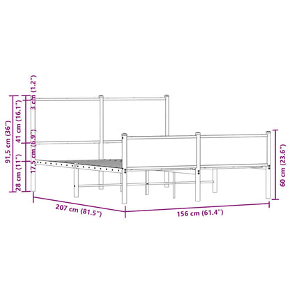 Metallbett ohne Matratze Sonoma-Eiche 150x200 cm