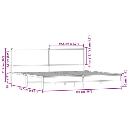 Metallbett ohne Matratze Braun Eichen-Optik 193x203 cm