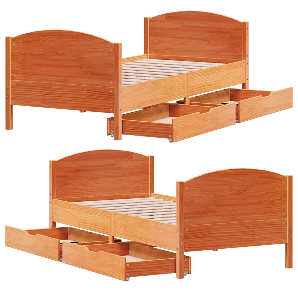 Massivholzbett ohne Matratze Wachsbraun 90x190 cm Kiefernholz