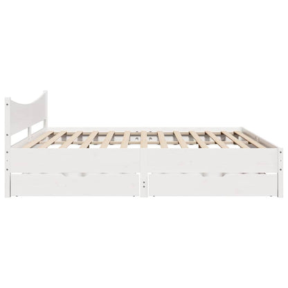 Massivholzbett mit Schubladen Weiß 200x200 cm Kiefer