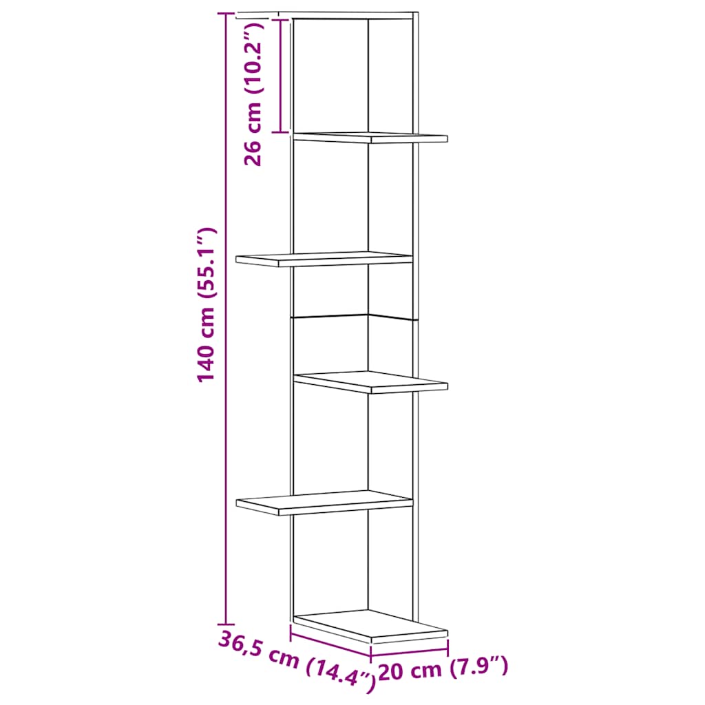 Wand-Eckregal Artisan-Eiche 36,5x36,5x140 cm Holzwerkstoff