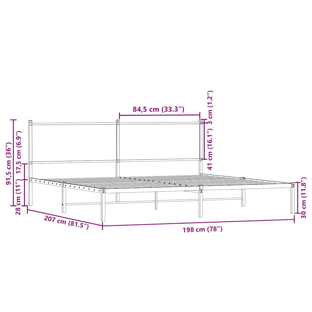 Metallbett ohne Matratze Braun Eichen-Optik 193x203 cm
