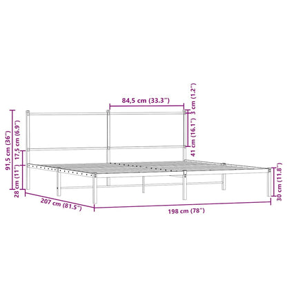 Metallbett ohne Matratze Braun Eichen-Optik 193x203 cm