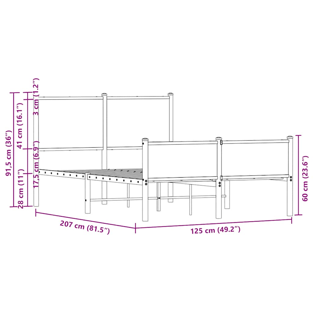 Metallbett ohne Matratze Räuchereiche 120x200 cm