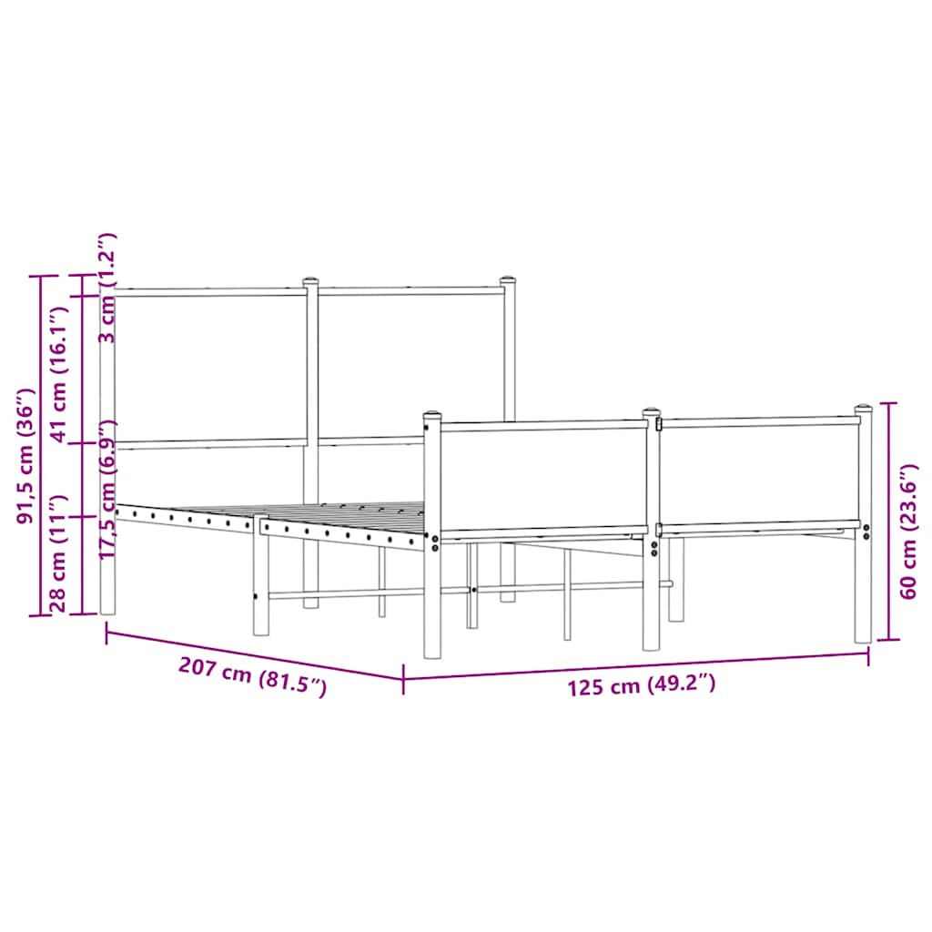 Metallbett ohne Matratze Eichen-Optik 120x200 cm
