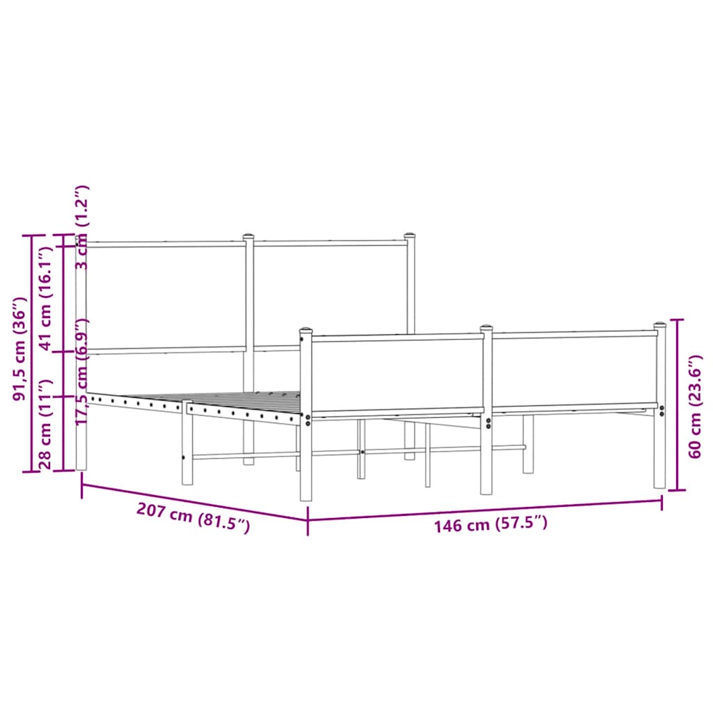 Metallbett ohne Matratze Eichen-Optik 140x200 cm