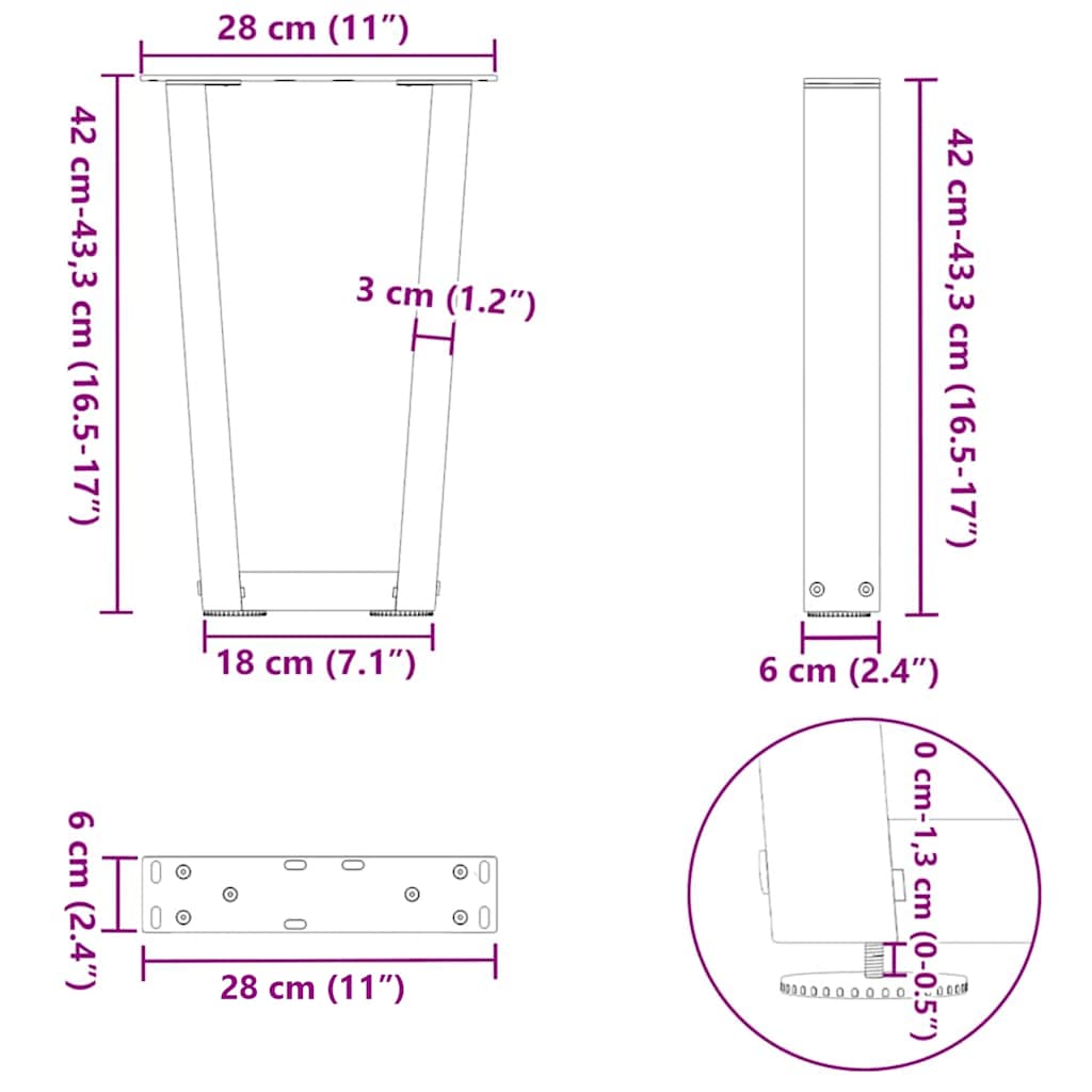 Couchtischbeine V-Form 2 Stück Anthrazit 28x(42-43,3) cm Stahl