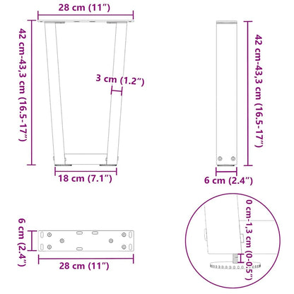 Couchtischbeine V-Form 2 Stück Anthrazit 28x(42-43,3) cm Stahl