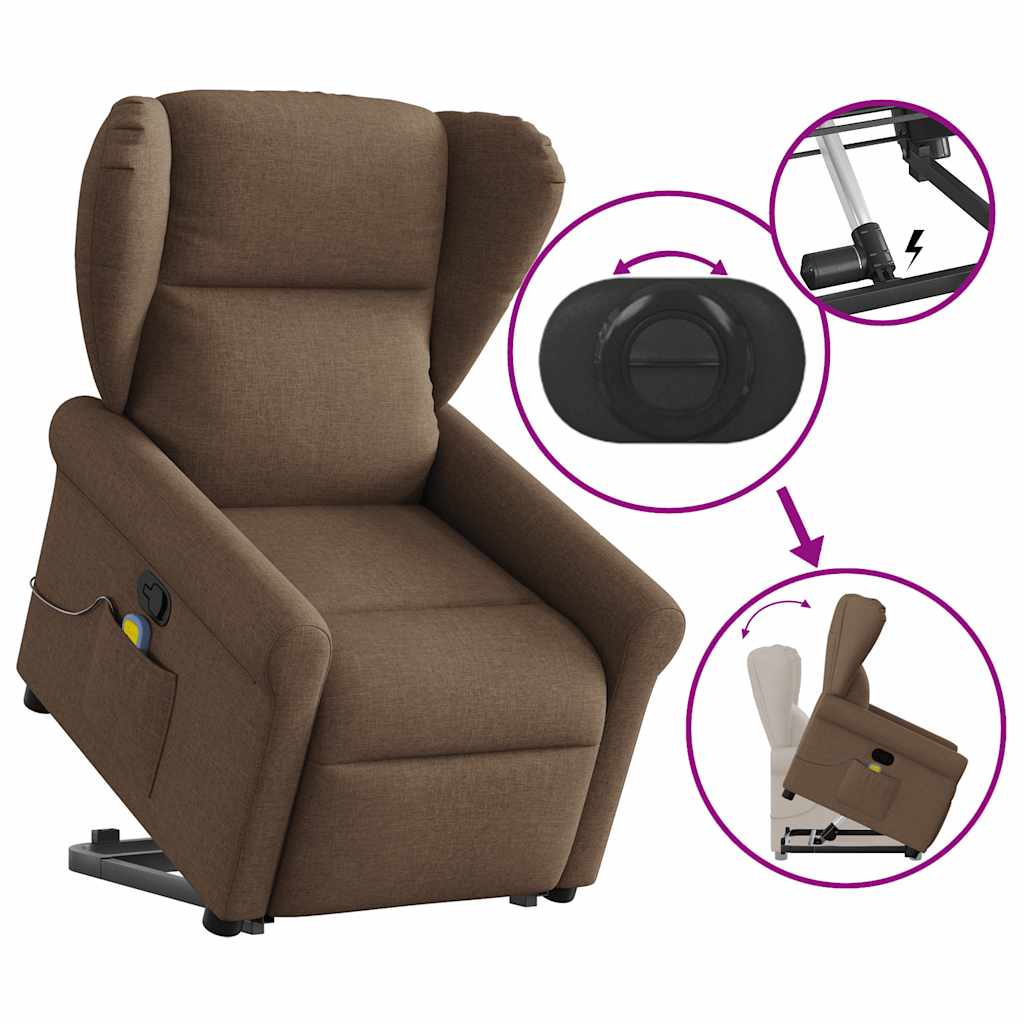 Massagesessel mit Aufstehhilfe Braun Stoff