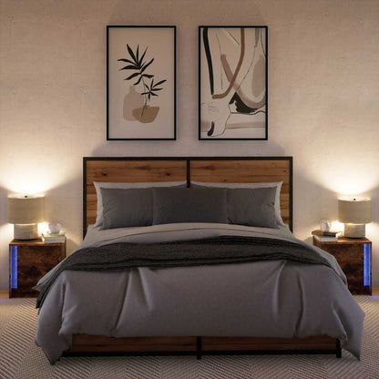 Nachttische mit LED-Leuchten 2 Stk. Räuchereiche Holzwerkstoff