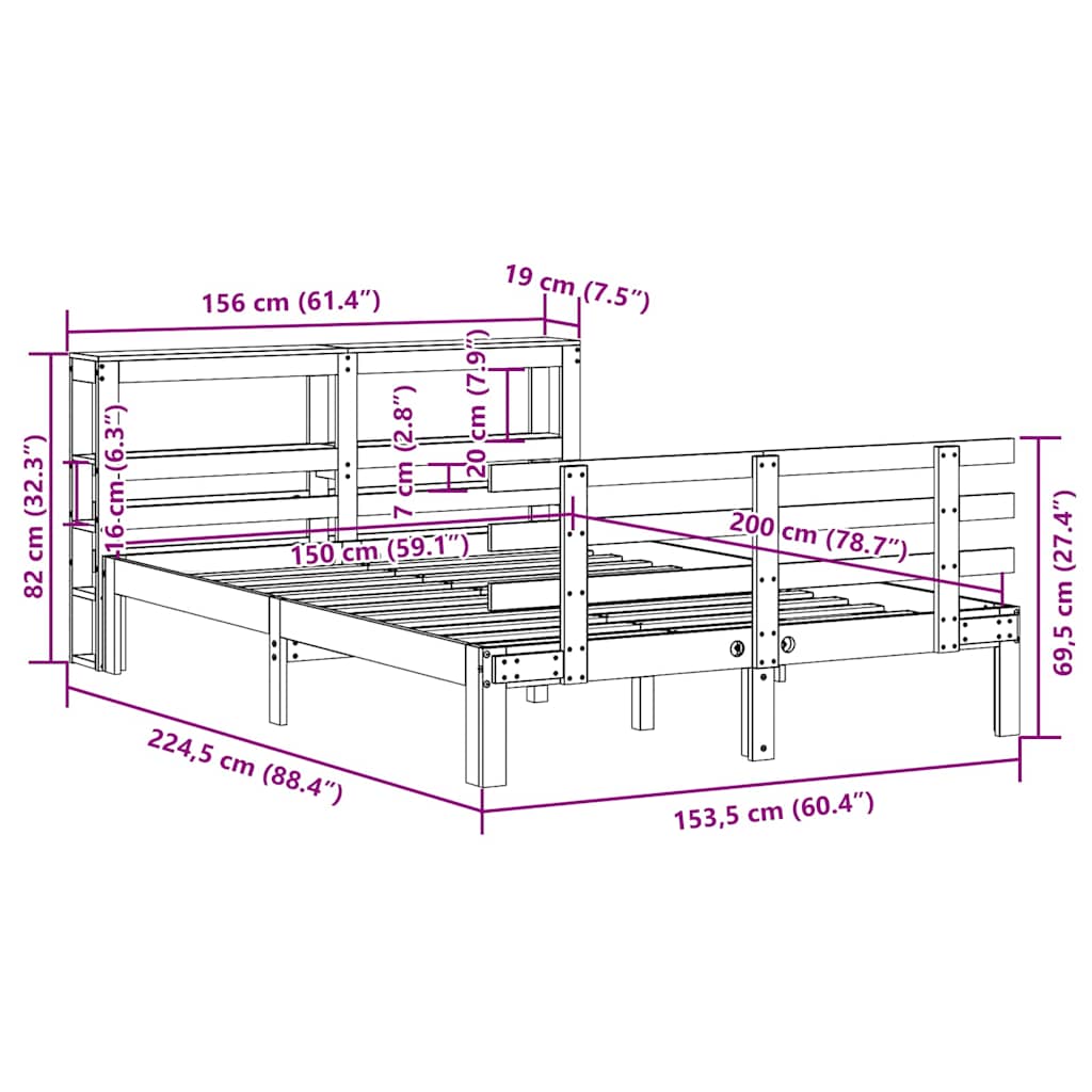 Bettgestell mit Kopfteil ohne Matratze 150x200 cm