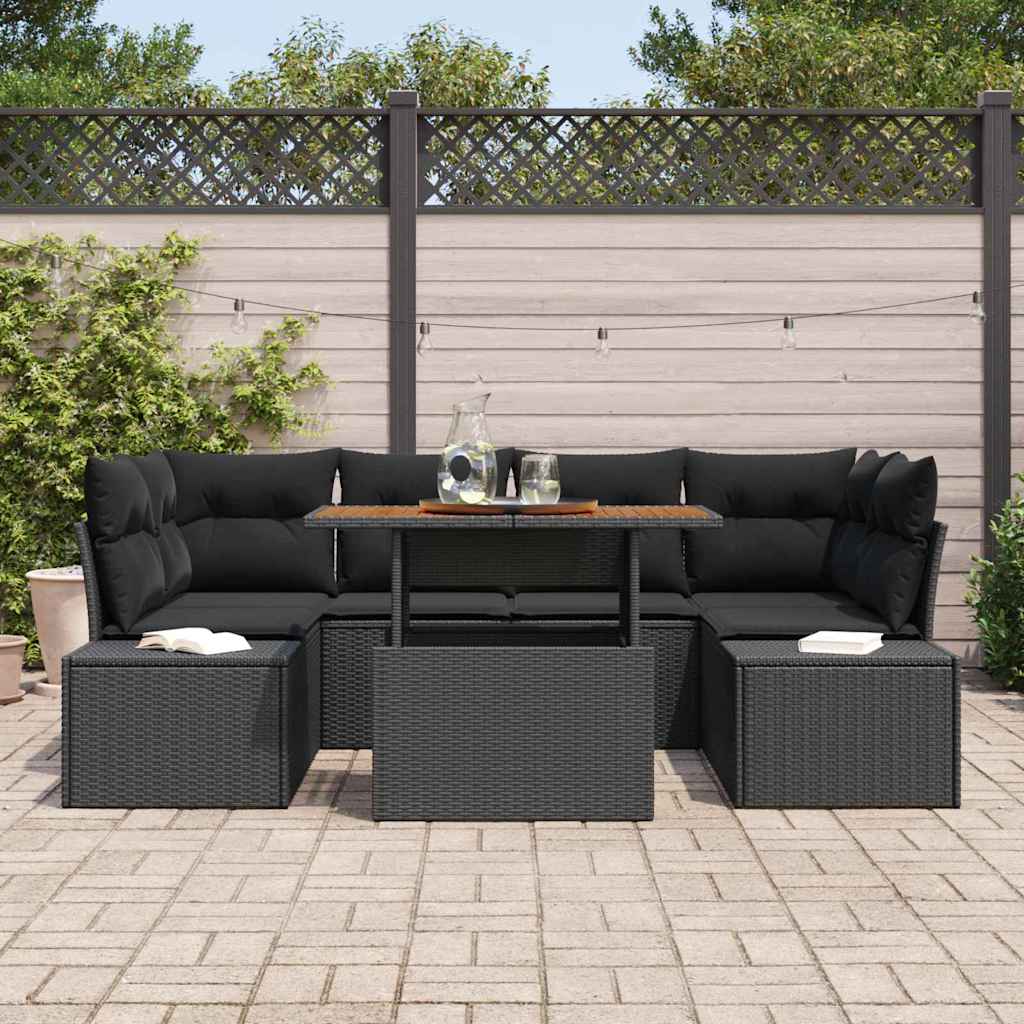 Garten Essgruppe mit Kissen 7 pcs Schwarz und Braun