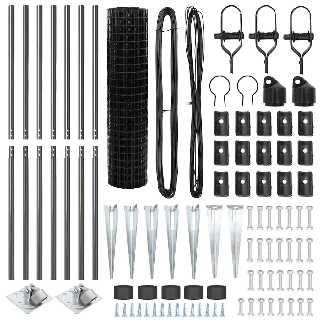 Zaun mit Pfosten Grau 1,4 x 10 m Stahl und PVC