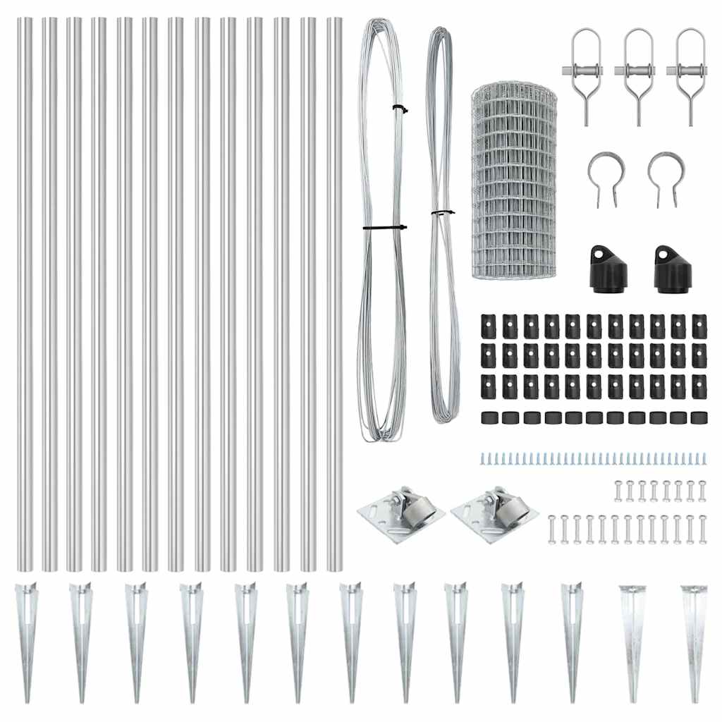 Zaun mit Pfosten Silber 0,8 x 25 m Stahl