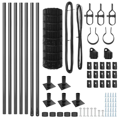 Zaun mit Pfosten Grau 0,6 x 10 m Stahl und PVC