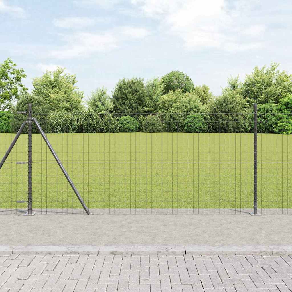 Zaun mit Pfosten Grau 1 x 10 m Stahl und PVC