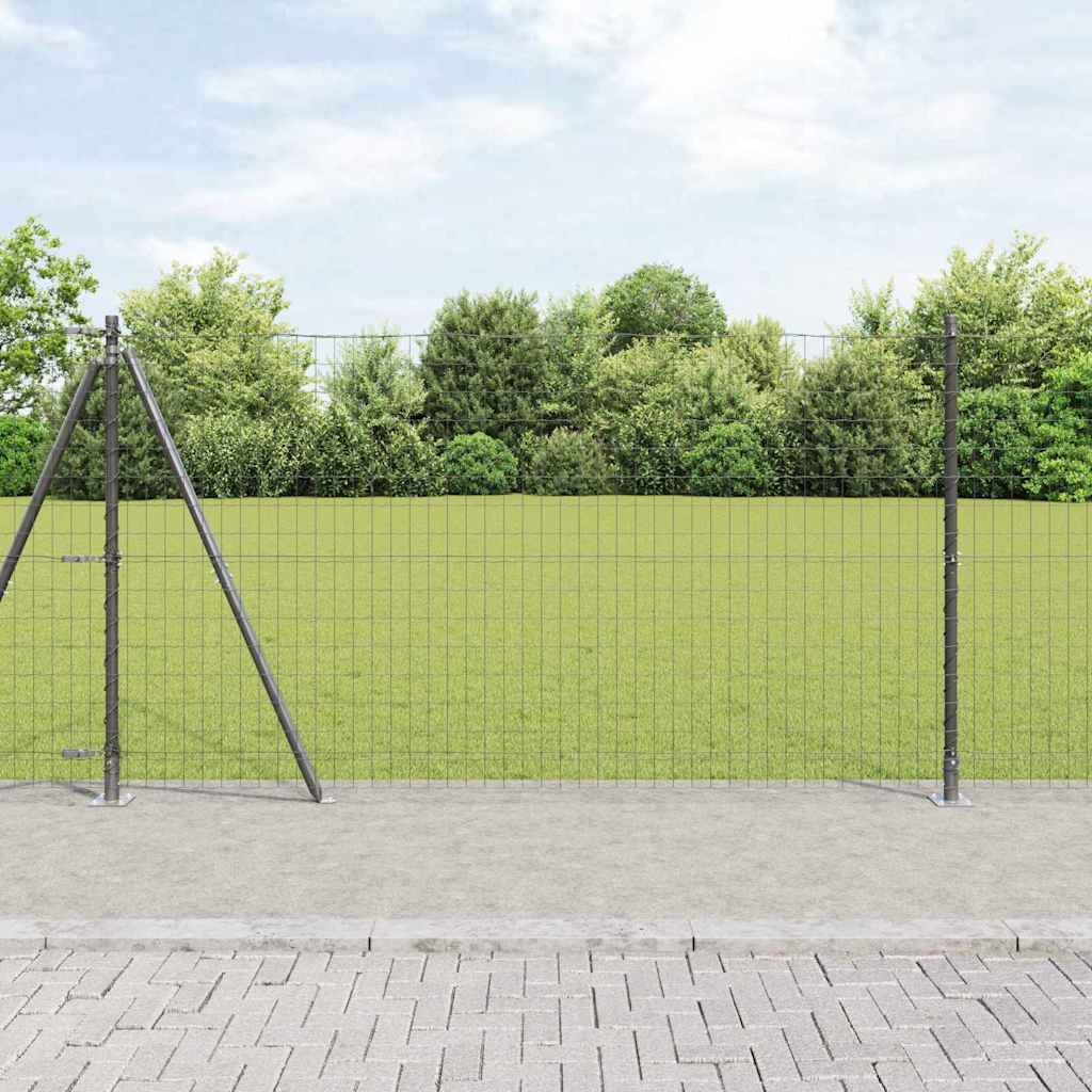 Zaun mit Pfosten Grau 1,2 x 10 m Stahl und PVC
