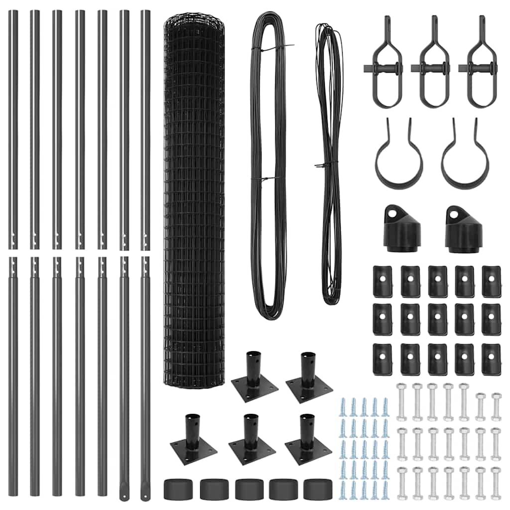 Zaun mit Pfosten Grau 1,4 x 10 m Stahl und PVC