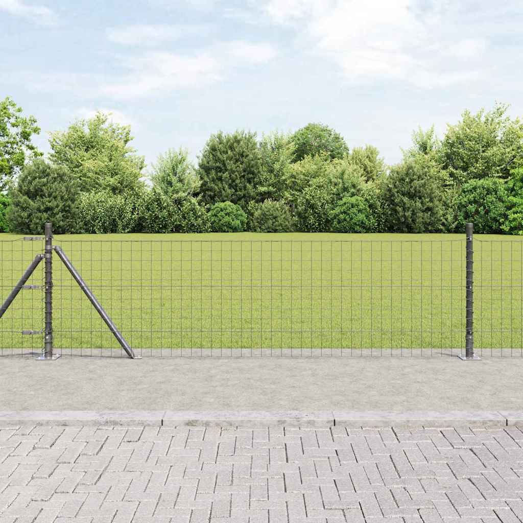 Zaun mit Pfosten Grau 0,4 x 25 m Stahl und PVC
