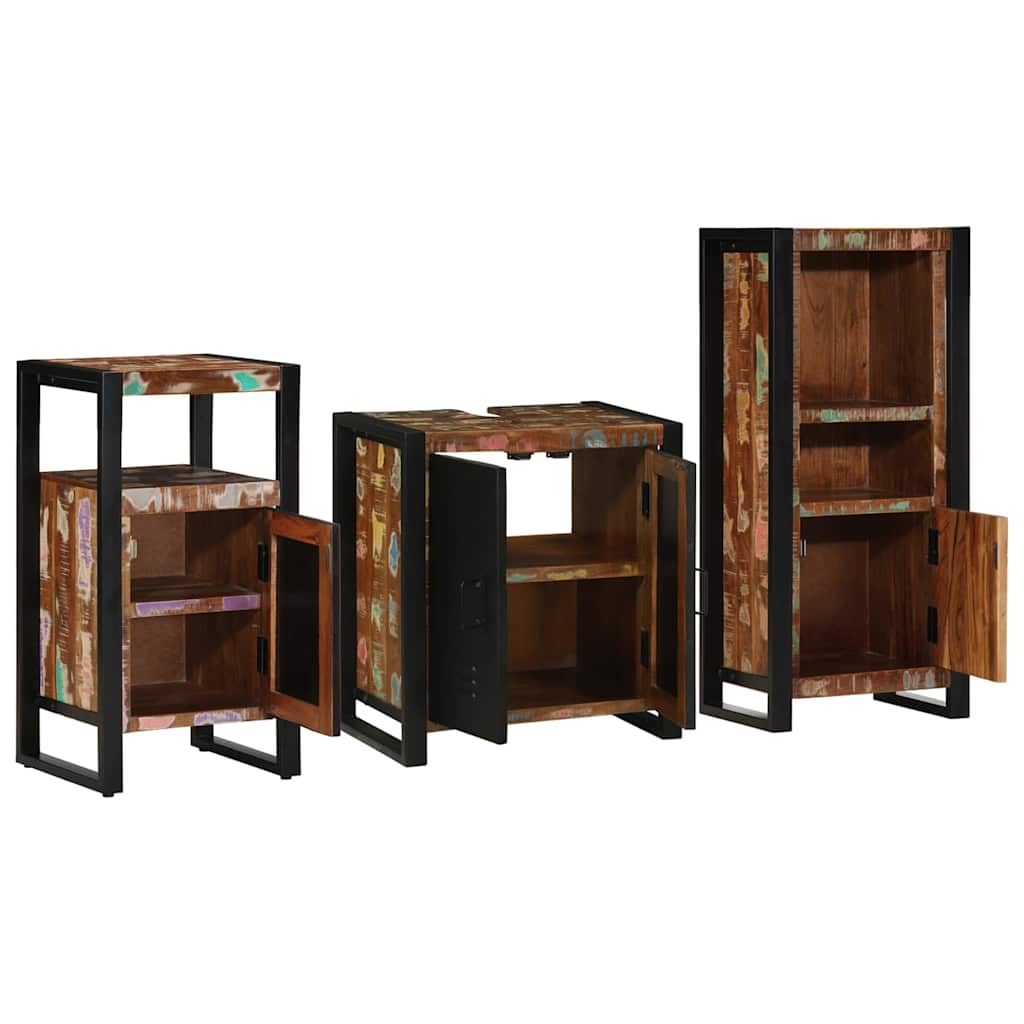 Badezimmermöbel-Set mit Regal 3 pcs Massives upgecyceltes Holz