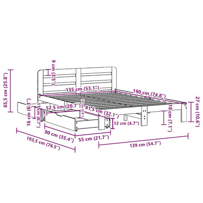 Massivholzbett ohne Matratze Weiß 135x190 cm Kiefernholz