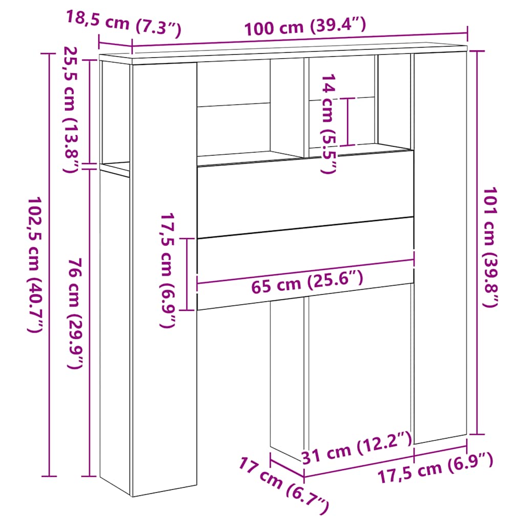 Kopfteil mit Ablagen Artisan-Eiche 100x18,5x102,5cm Holzwerkstoff