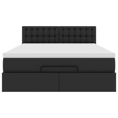 Ottoman-Bett mit Matratzen & LEDs Schwarz 140x200 cm Kunstleder
