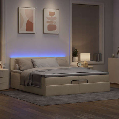 Ottoman-Bett mit Matratzen & LEDs Creme 200x200 cm Stoff