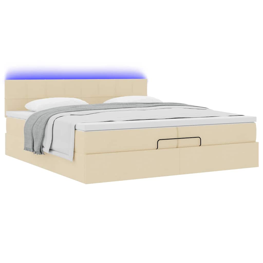 Ottoman-Bett mit Matratzen & LEDs Creme 200x200 cm Stoff