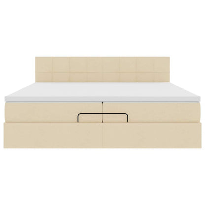 Ottoman-Bett mit Matratzen & LEDs Creme 200x200 cm Stoff