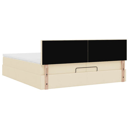 Ottoman-Bett mit Matratzen & LEDs Creme 200x200 cm Stoff