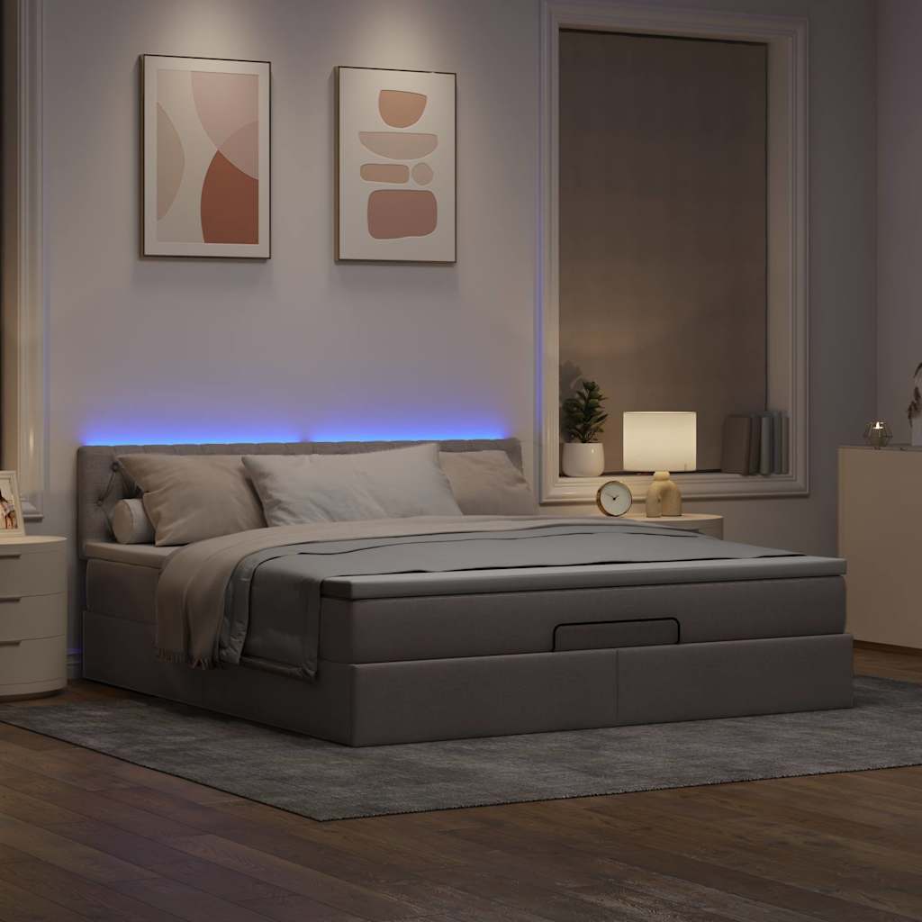 Ottomane Bett mit Matratze & LEDs Taupe 180x200 cm Stoff