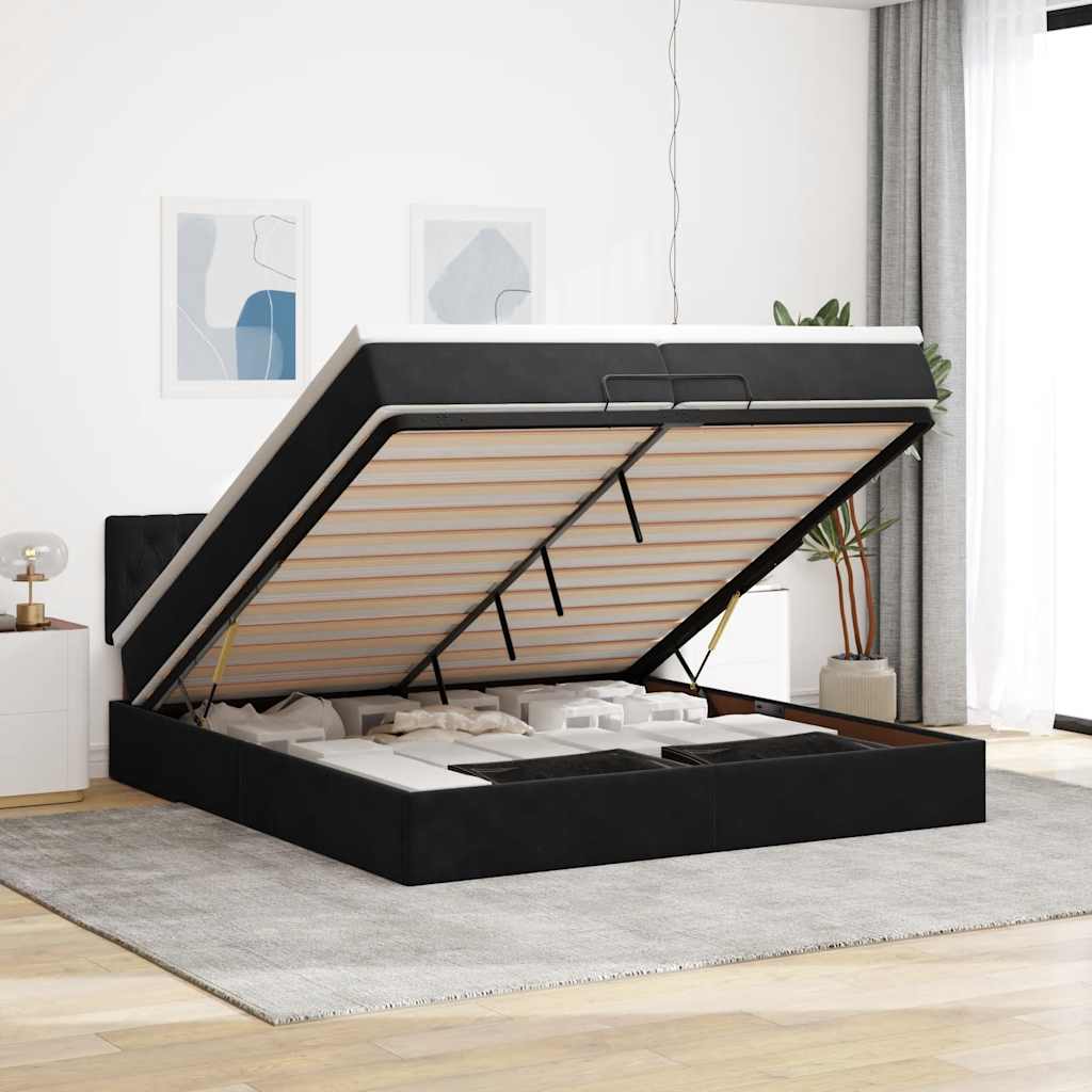 Ottoman-Bett mit Matratzen & LEDs Schwarz 200x200 cm Samt