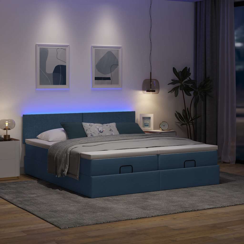 Ottoman-Bett mit Matratzen & LEDs Blau 160x200 cm Stoff