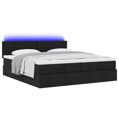 Ottoman-Bett mit Matratzen & LEDs Schwarz 180x200 cm Stoff