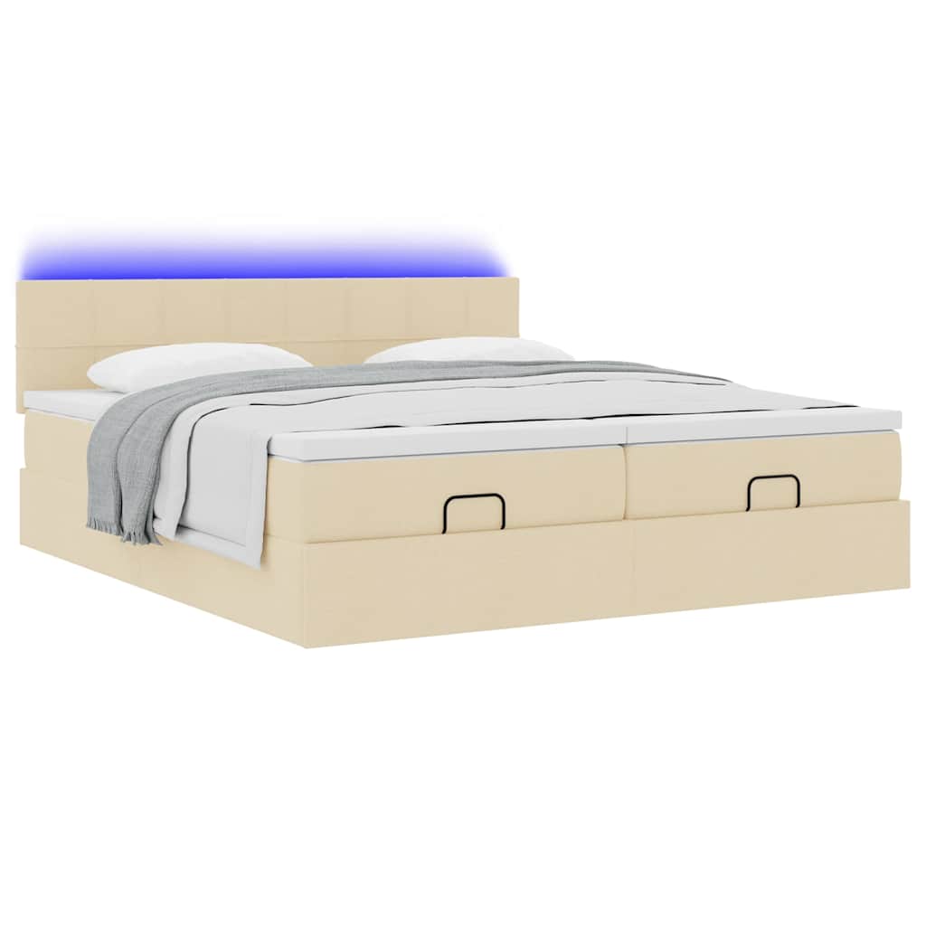 Ottoman-Bett mit Matratzen & LEDs Creme 180x200 cm Stoff