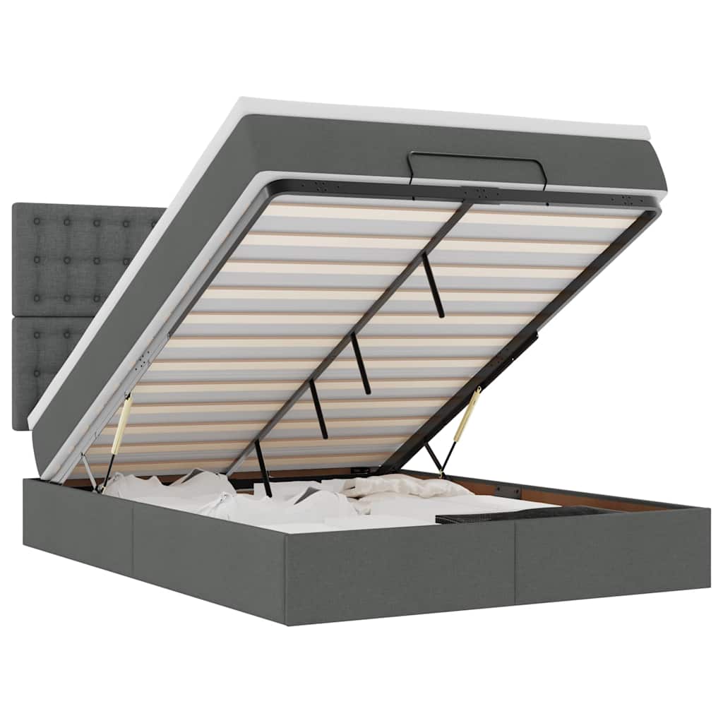 Ottoman-Bett mit Matratze Dunkelgrau 140x200 cm Stoff