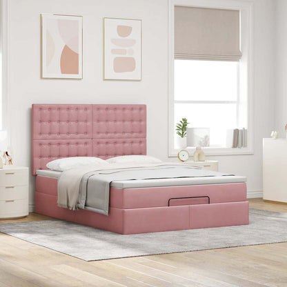 Ottoman-Bett mit Matratzen Rosa 140x200 cm Samt