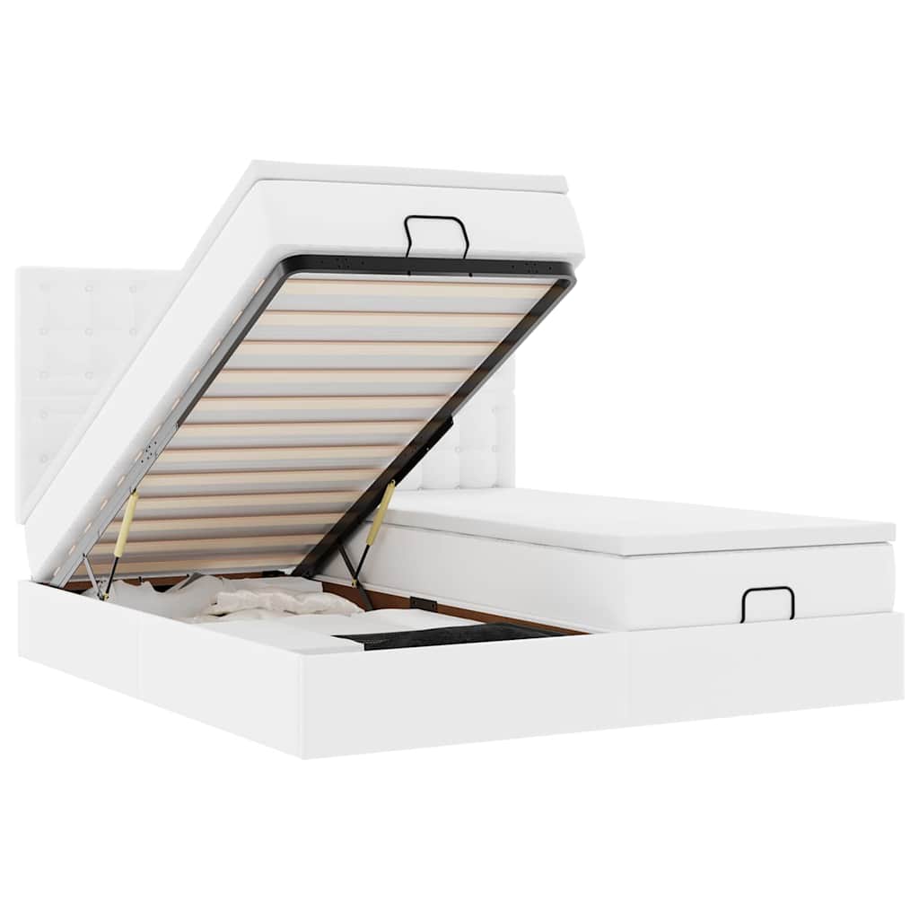 Ottoman-Bett mit Matratzen Reinweiß 200x200 cm Kunstleder