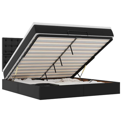 Ottoman-Bett mit Matratze & LEDs Schwarz 180x200 cm Kunstleder