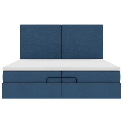 Ottoman-Bett mit Matratzen & LEDs Blau 200x200 cm Stoff