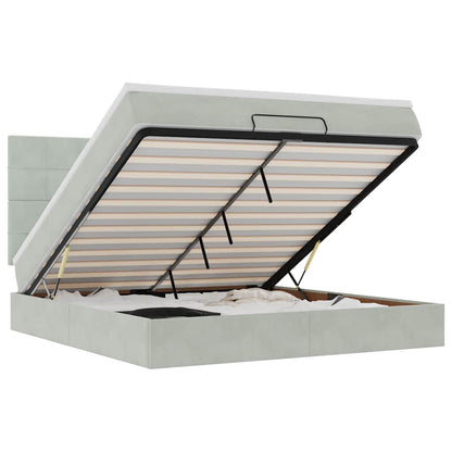 Ottoman-Bett mit Matratzen & LEDs Hellgrau 180x200 cm Samt