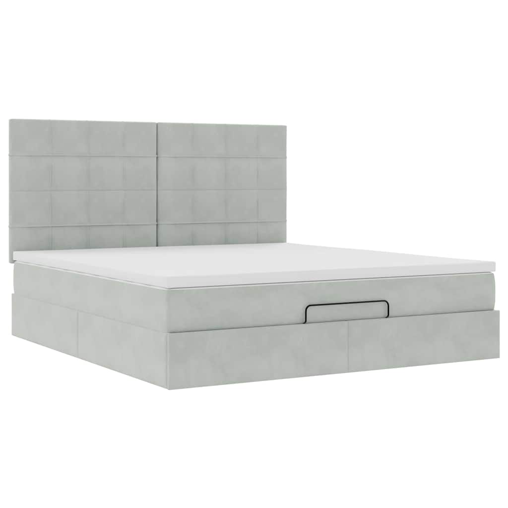 Ottoman-Bett mit Matratzen & LEDs Hellgrau 180x200 cm Samt